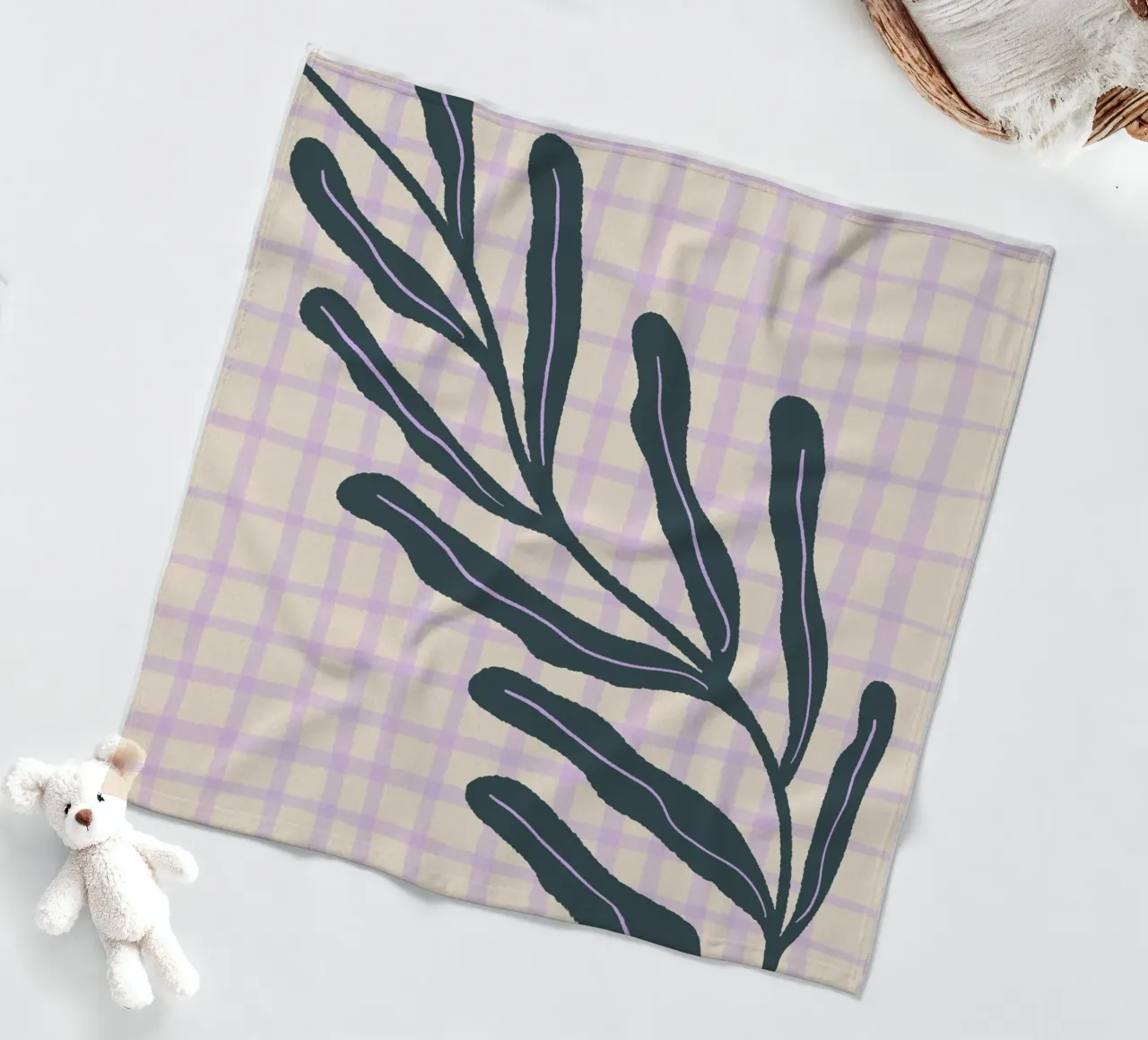 Abstract branch on a grid pattern 3 fleece blanket by Wackapacka