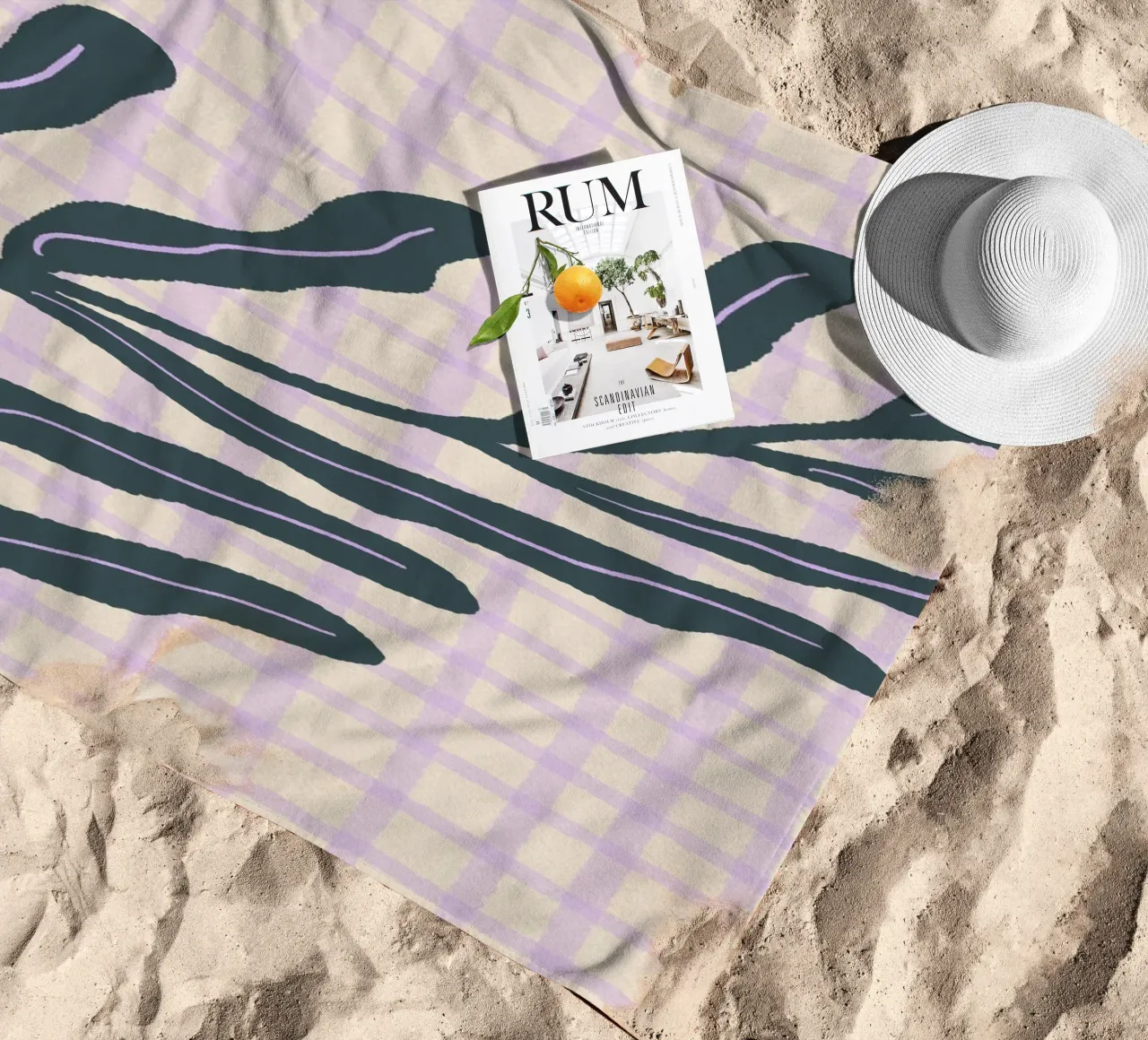 Abstract branch on a grid pattern 3 beach towel by Wackapacka