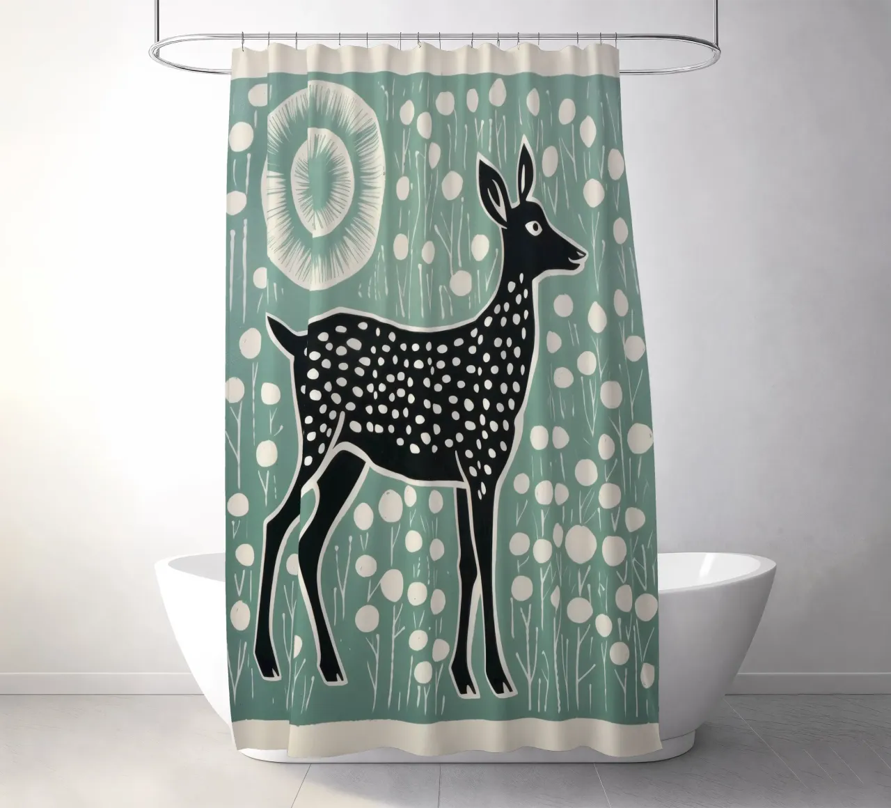 Grüne Hirsche 1 Duschvorhang von Minimal Animal Art