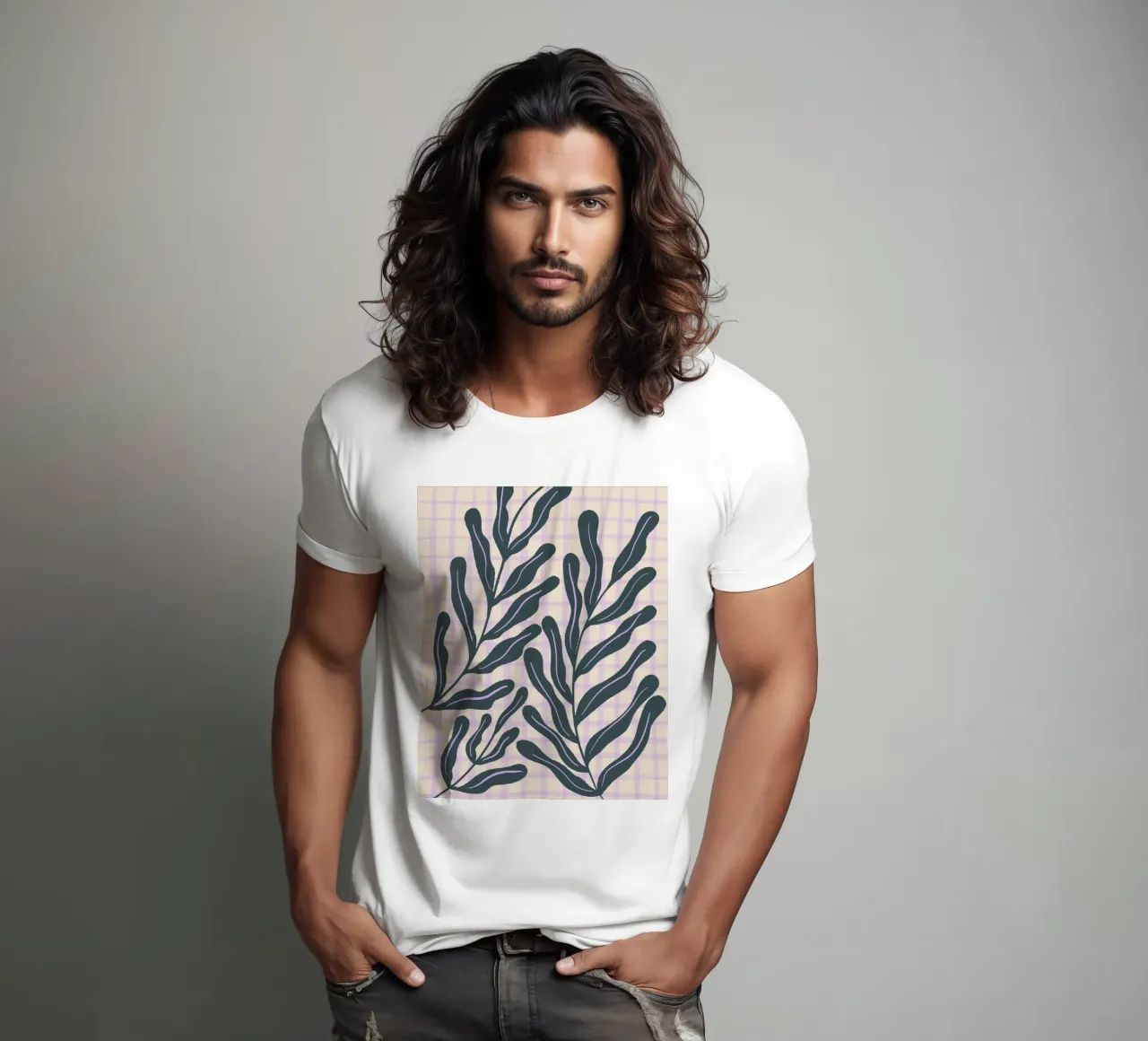 Abstract branches on a grid pattern t-shirt by Wackapacka