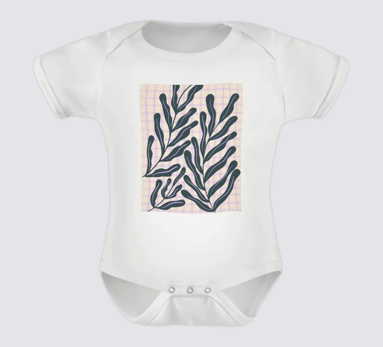 Abstract branches on a grid pattern short-sleeve baby romper by Wackapacka