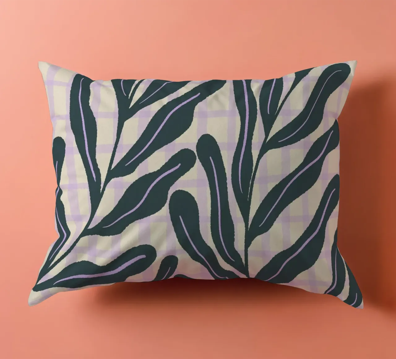 Abstract branches on a grid pattern decorative cushion by Wackapacka