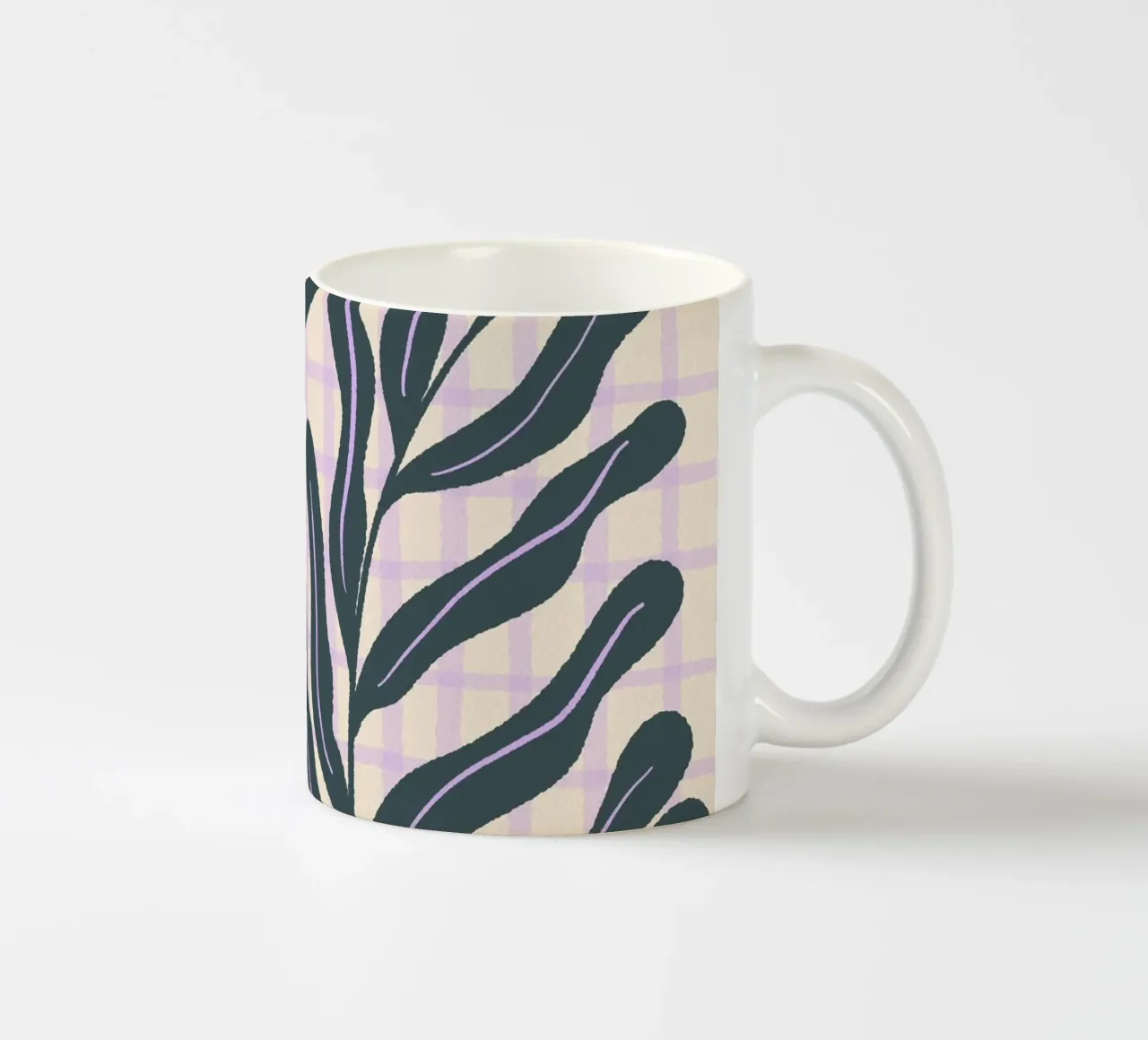 Abstract branches on a grid pattern ceramic mug by Wackapacka