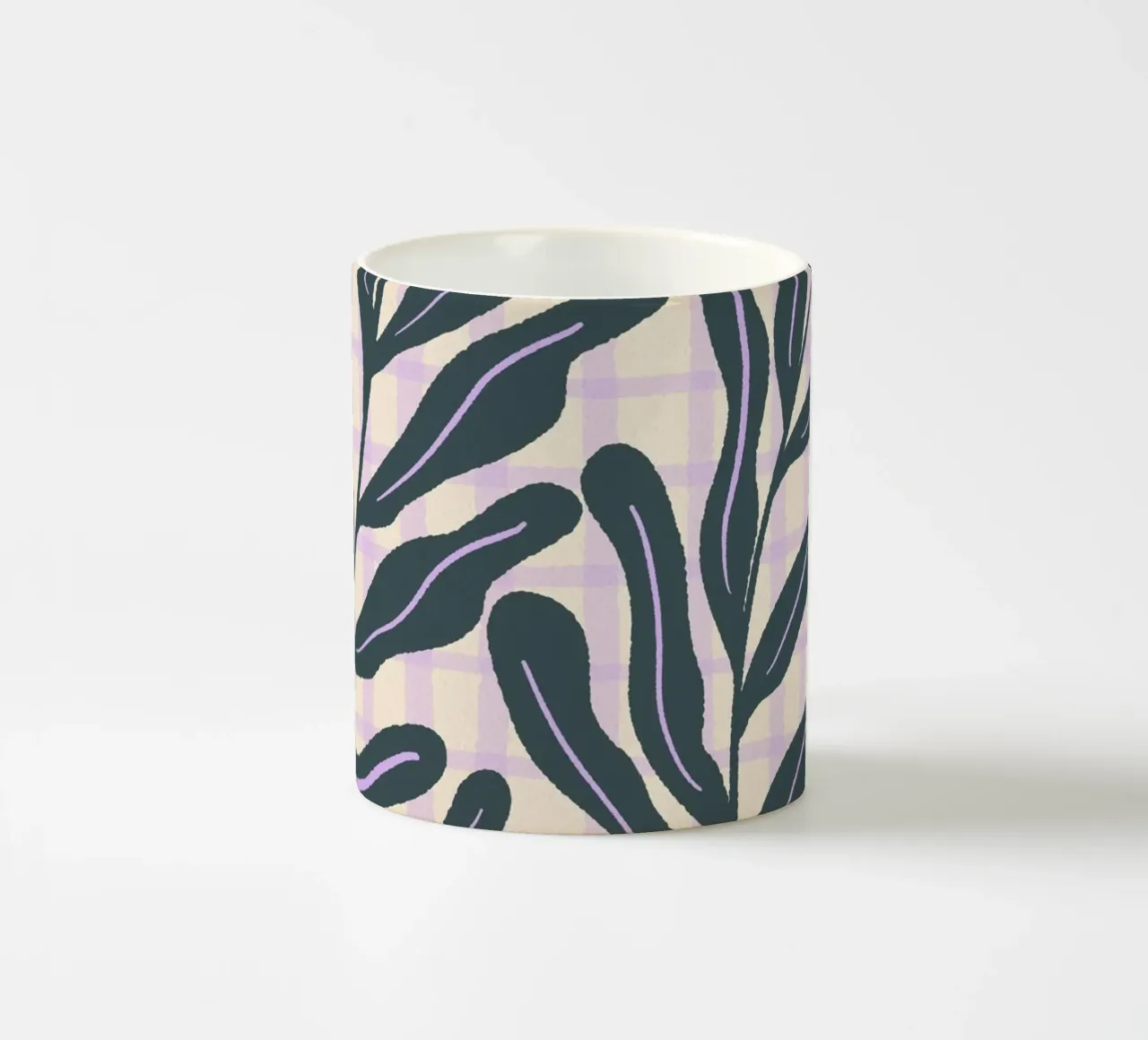 Abstract branches on a grid pattern ceramic mug by Wackapacka