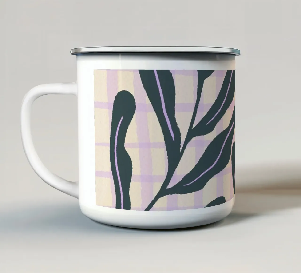Abstract branches on a grid pattern enamel mug by Wackapacka