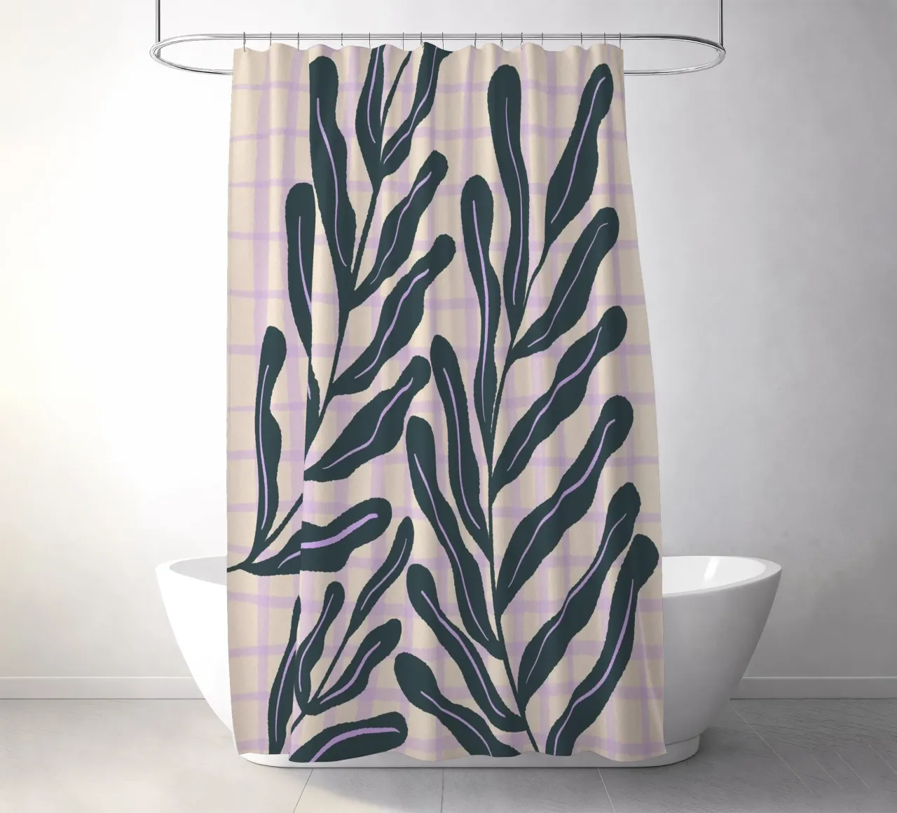 Abstract branches on a grid pattern shower curtain by Wackapacka