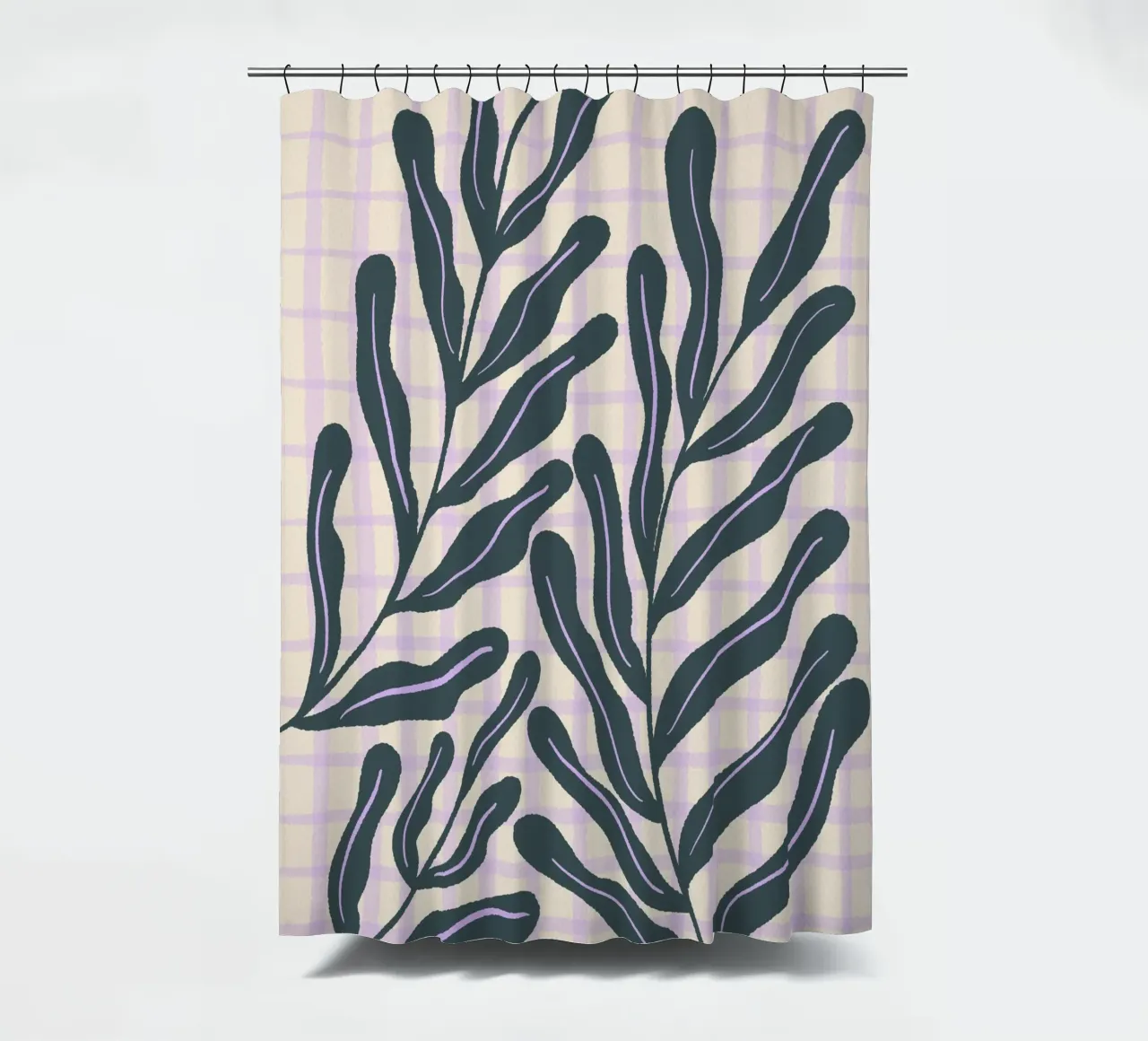 Abstract branches on a grid pattern shower curtain by Wackapacka