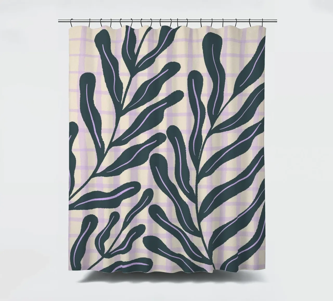 Abstract branches on a grid pattern shower curtain by Wackapacka