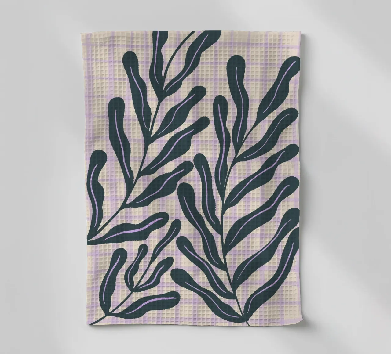 Abstract branches on a grid pattern tea towel by Wackapacka