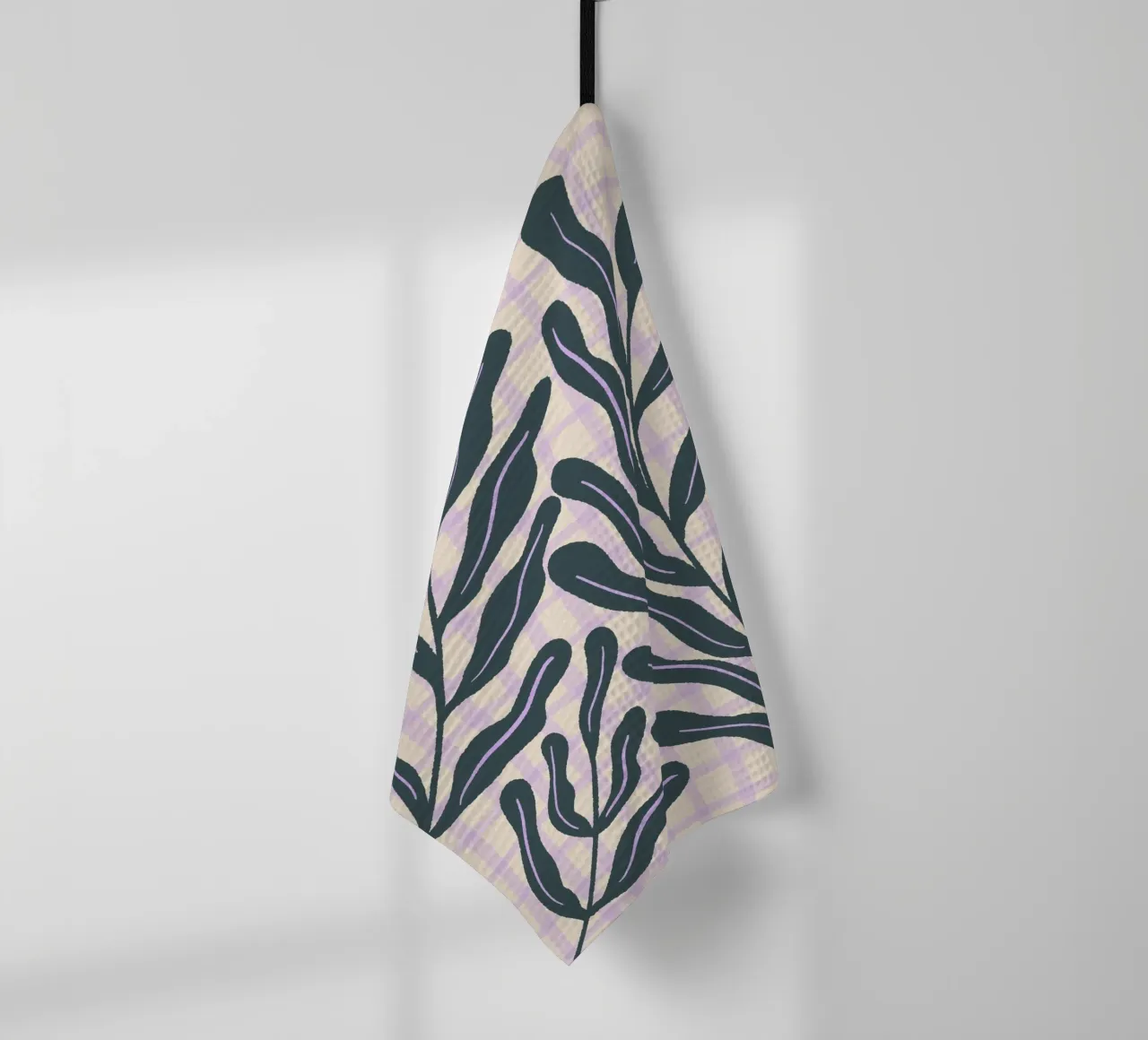 Abstract branches on a grid pattern tea towel by Wackapacka