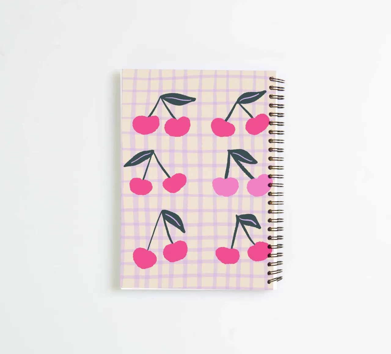 Abstract cherries on a grid pattern spiral notebook by Wackapacka