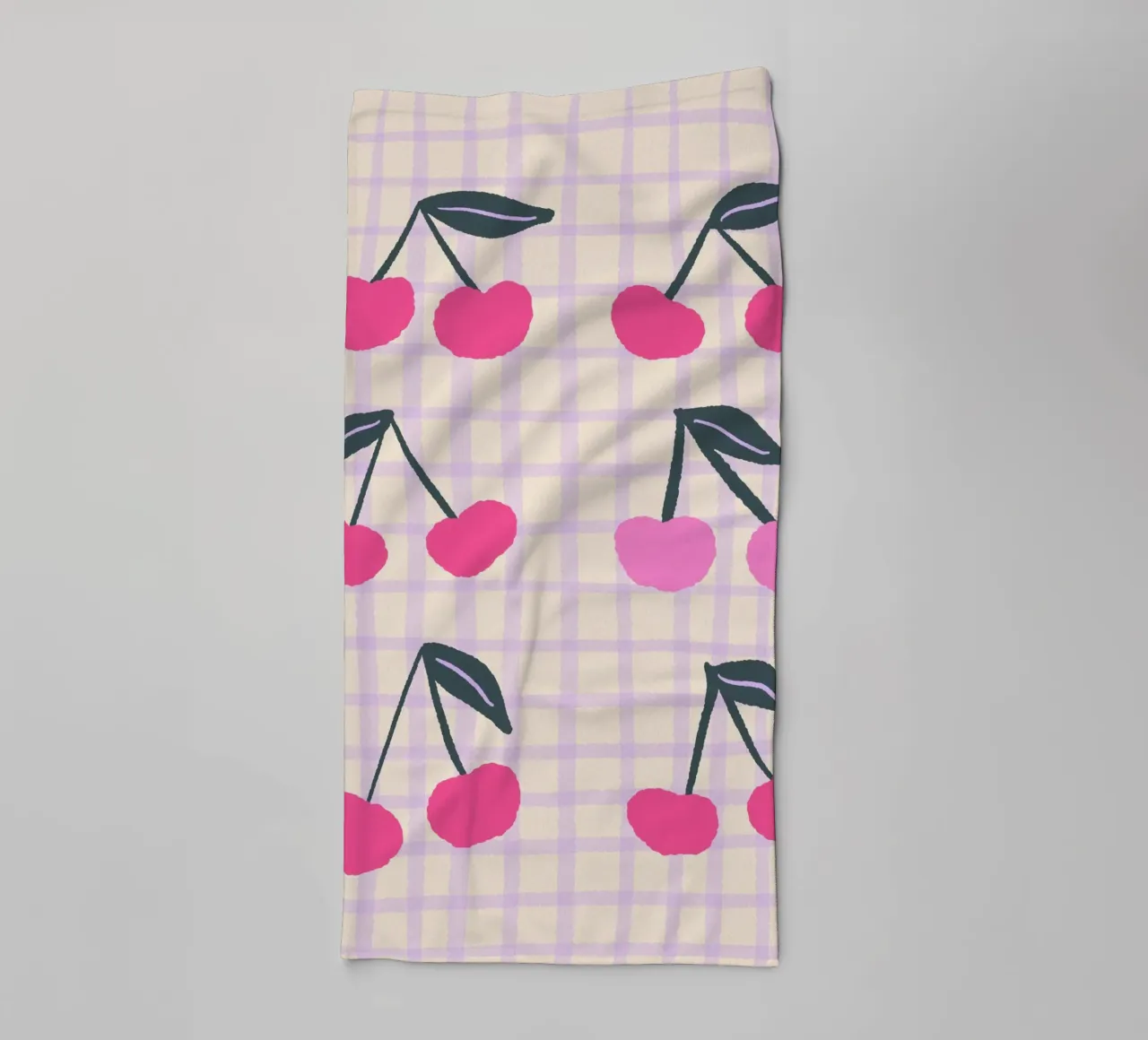Abstract cherries on a grid pattern towel by Wackapacka