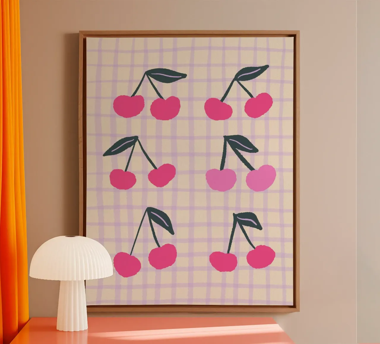 Abstract cherries on a grid pattern canvas by Wackapacka