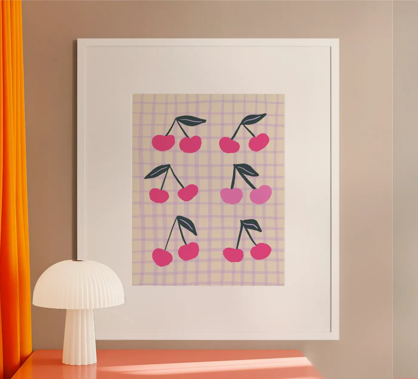 Abstract cherries on a grid pattern poster by Wackapacka