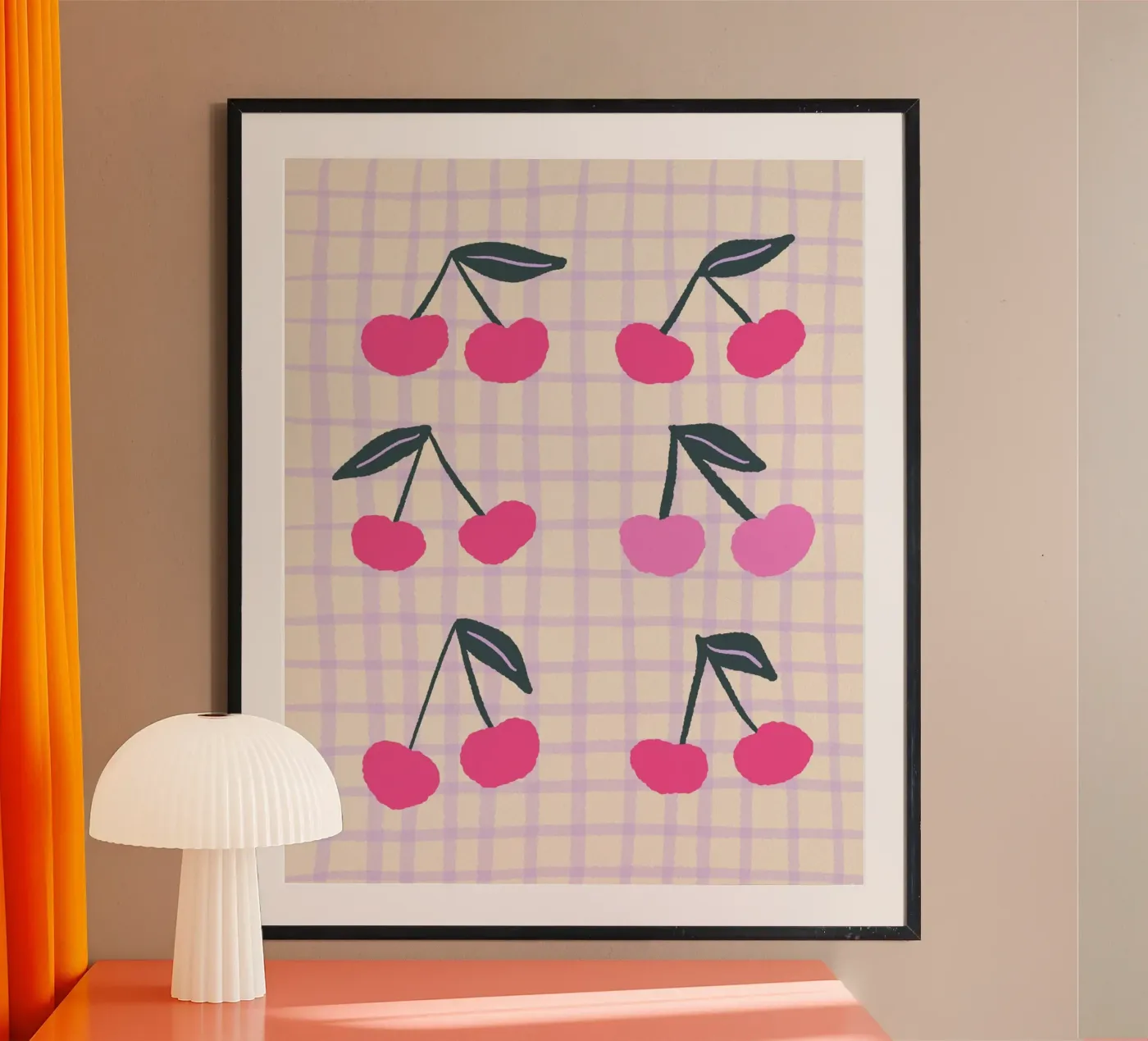 Abstract cherries on a grid pattern poster by Wackapacka