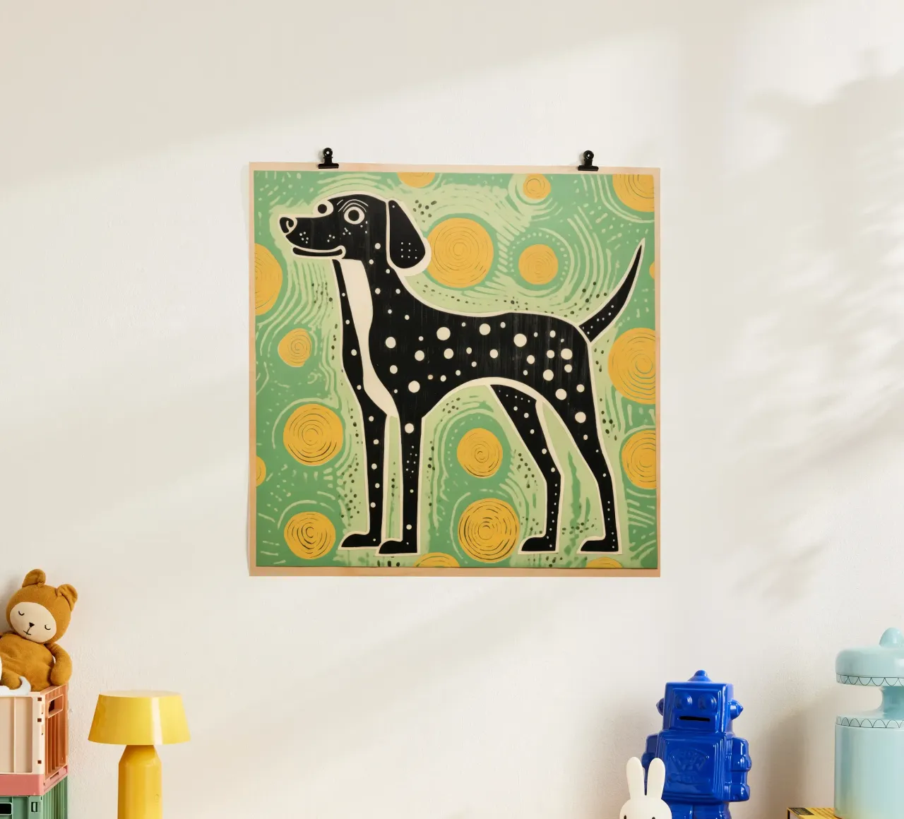Cane verde 1 poster con telaio in legno da Minimal Animal Art