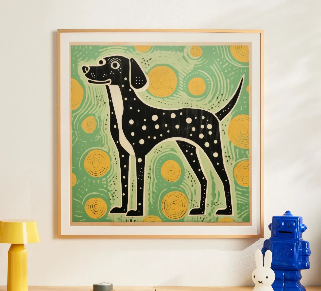 Cane verde 1 poster con telaio in legno da Minimal Animal Art