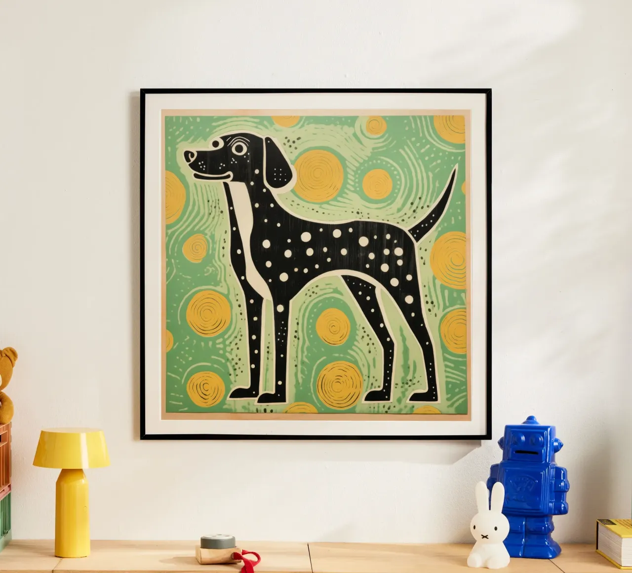 Cane verde 1 poster con telaio in legno da Minimal Animal Art