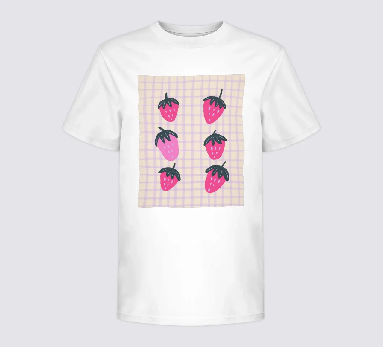Abstract strawberries on a grid pattern kids t-shirt by Wackapacka