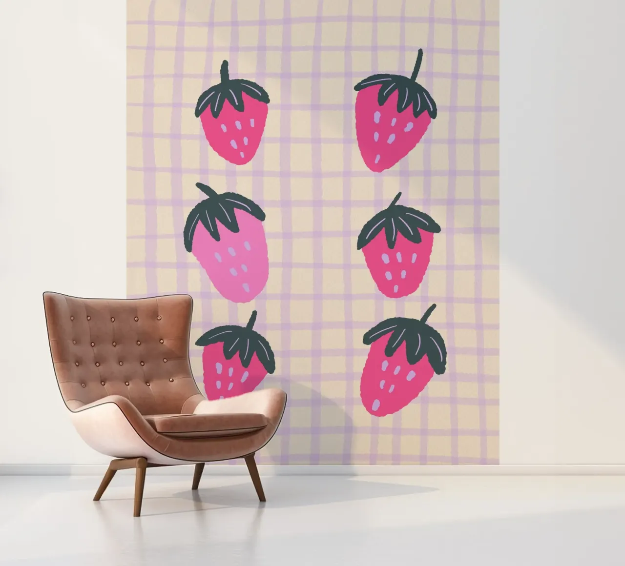 Abstract strawberries on a grid pattern photo wallpaper by Wackapacka