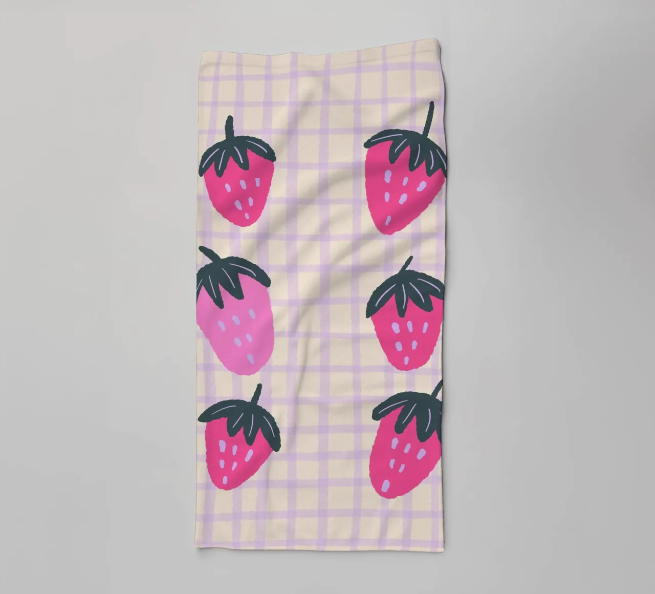 Abstract strawberries on a grid pattern towel by Wackapacka