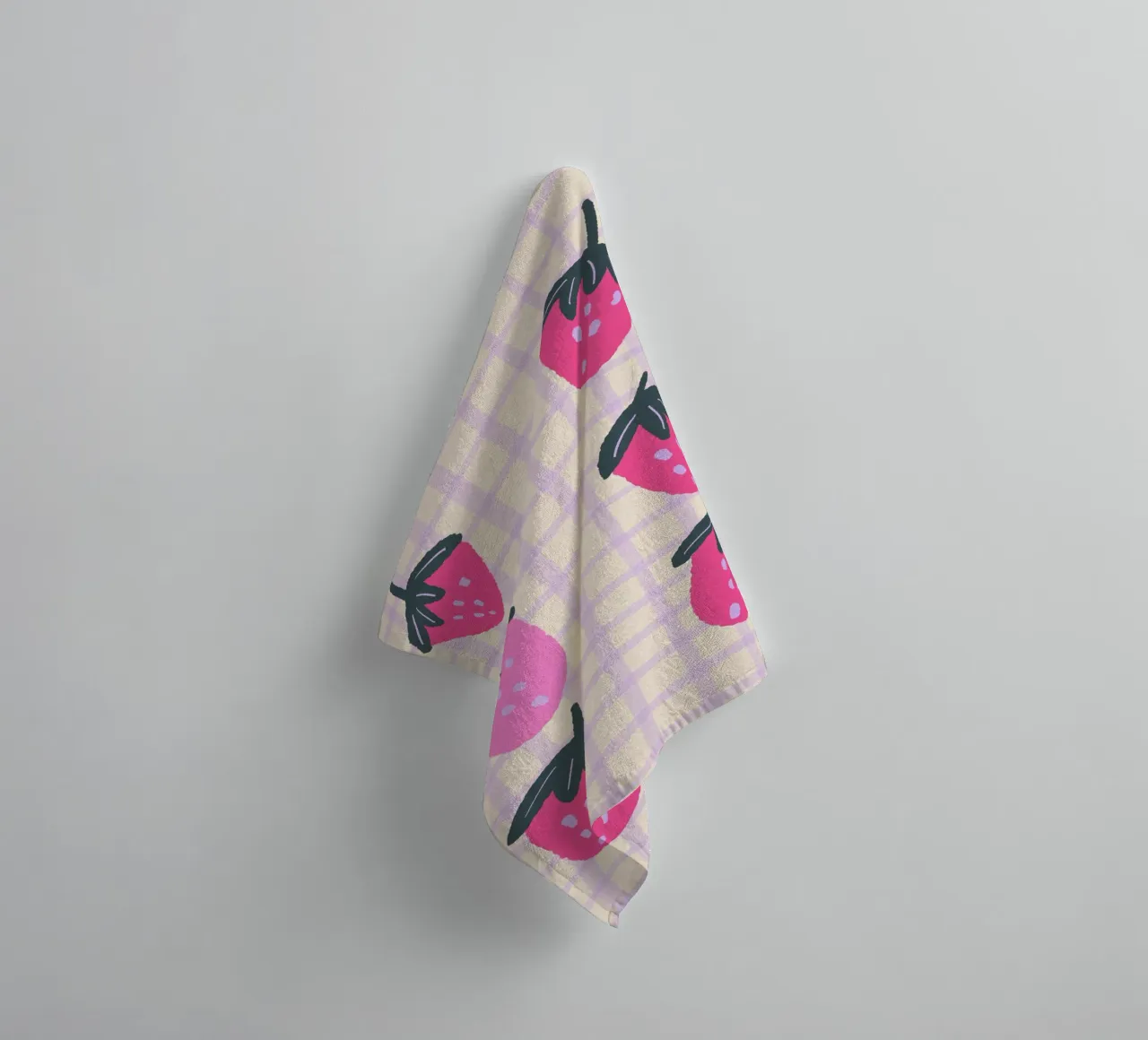 Abstract strawberries on a grid pattern towel by Wackapacka