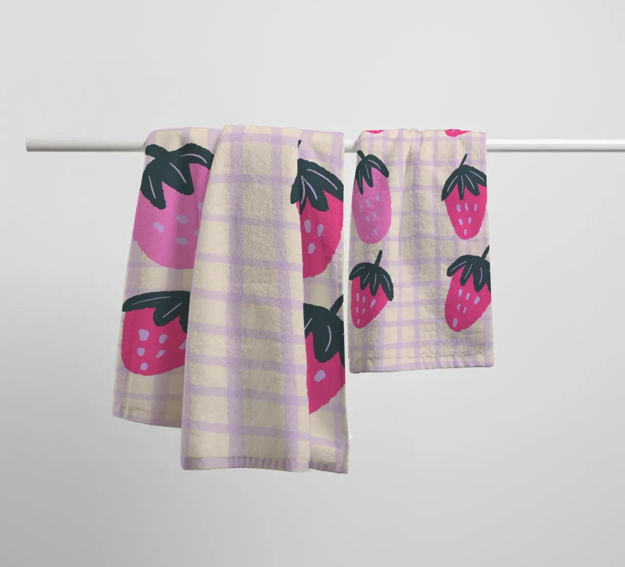 Abstract strawberries on a grid pattern towel by Wackapacka
