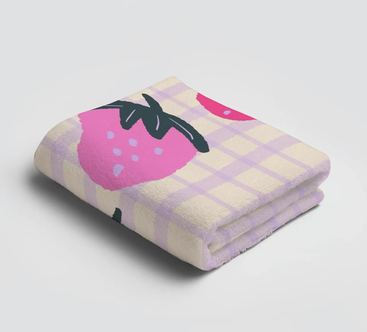 Abstract strawberries on a grid pattern towel by Wackapacka
