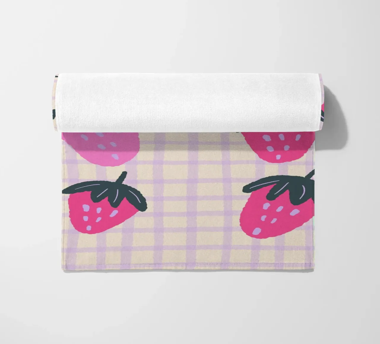 Abstract strawberries on a grid pattern beach towel by Wackapacka