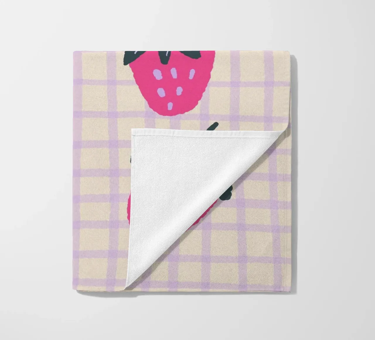 Abstract strawberries on a grid pattern beach towel by Wackapacka