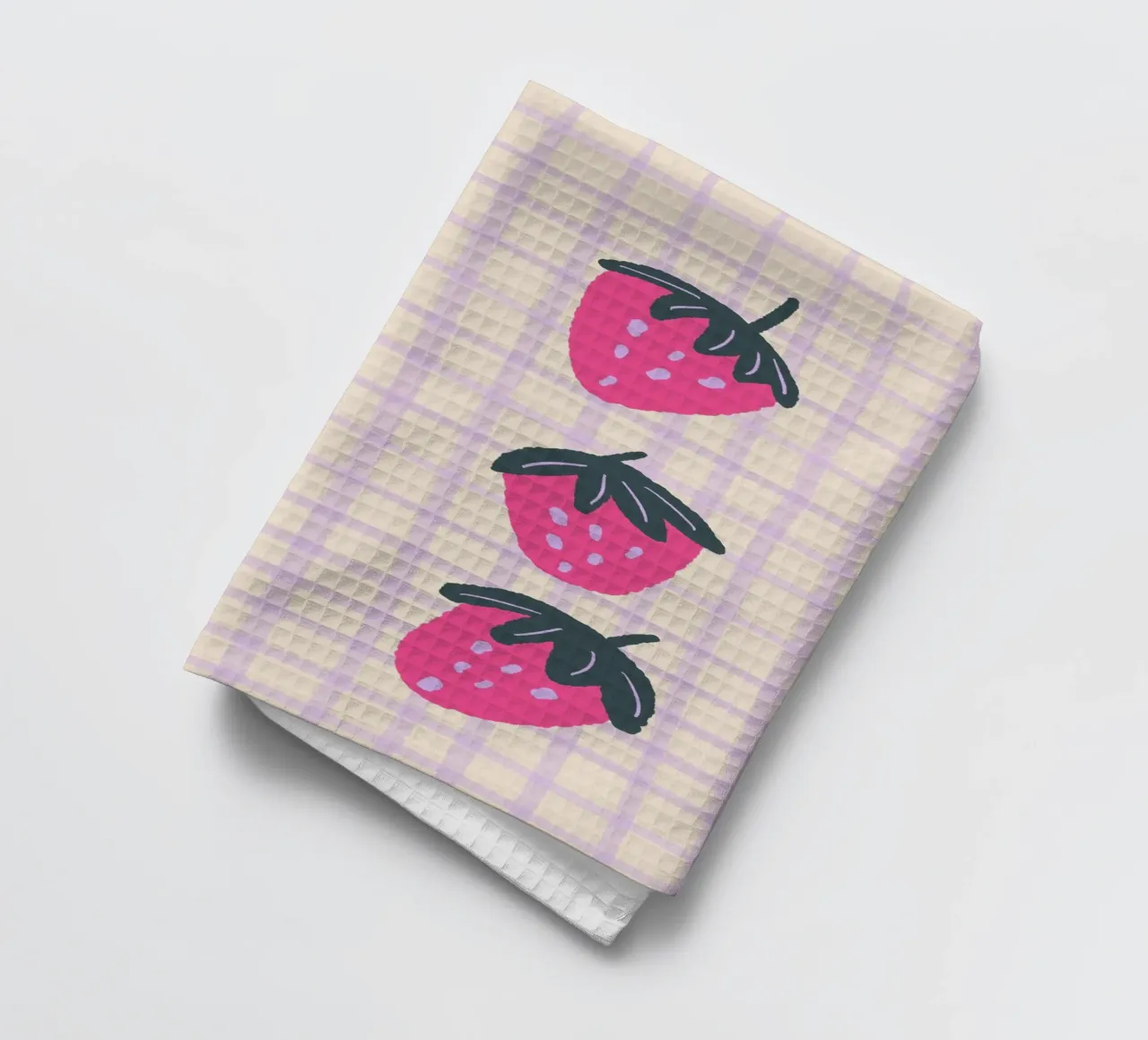 Abstract strawberries on a grid pattern tea towel by Wackapacka