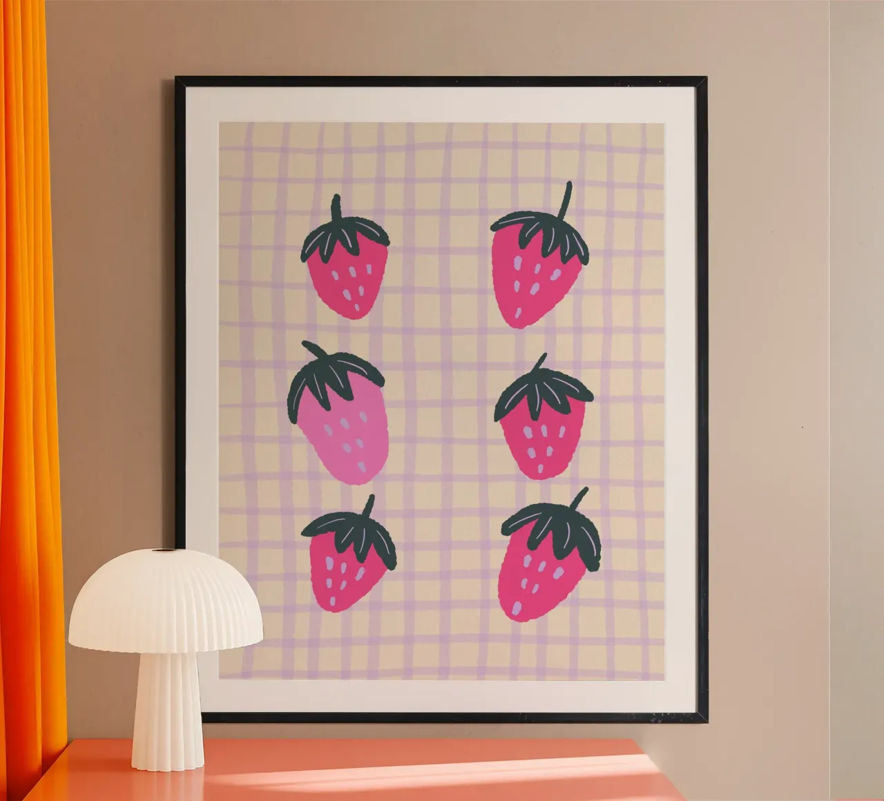 Abstract strawberries on a grid pattern hahnemühle by Wackapacka