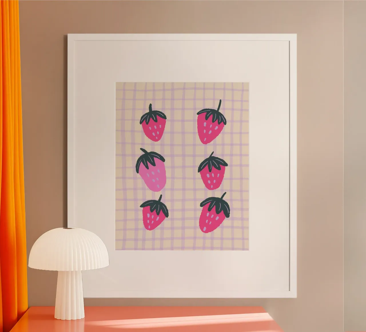 Abstract strawberries on a grid pattern hahnemühle by Wackapacka
