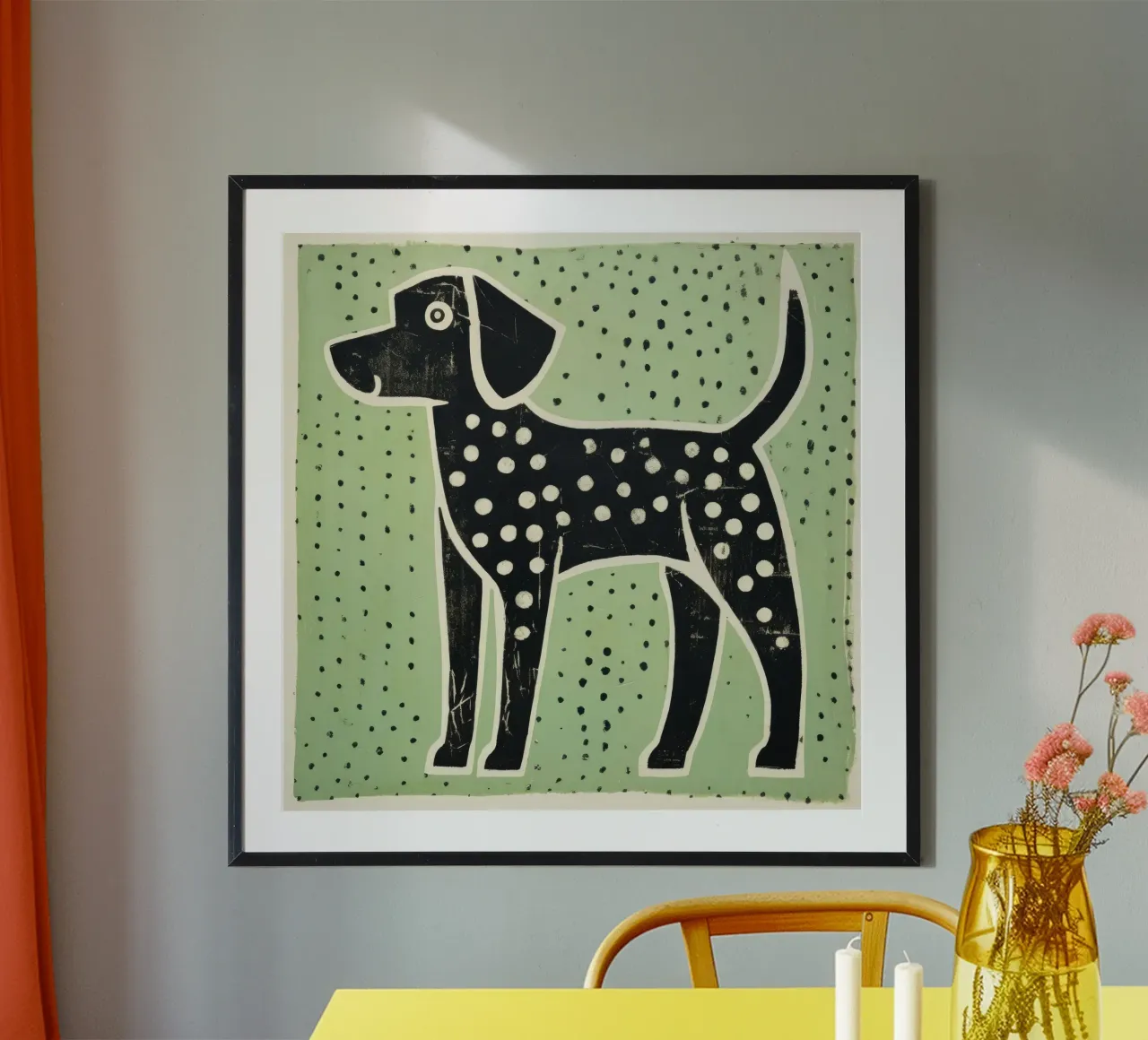 Cane Verde 3 poster con telaio in alluminio da Minimal Animal Art