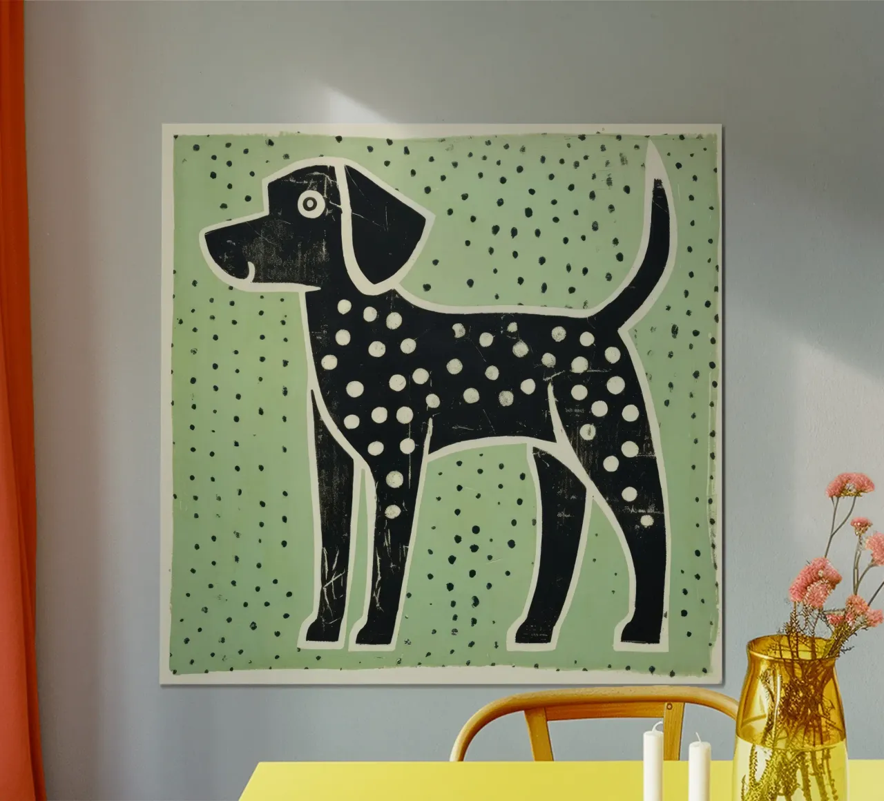 Cane Verde 3 poster con telaio in alluminio da Minimal Animal Art