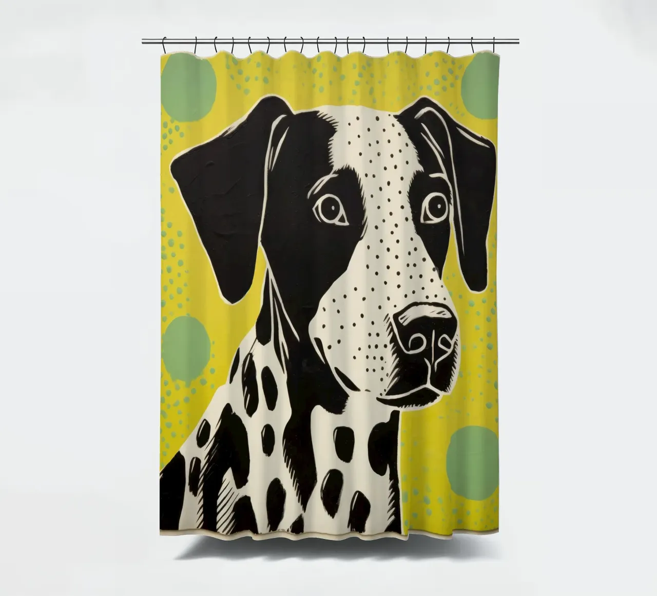 Green Dog 4 shower curtain by Minimal Animal Art
