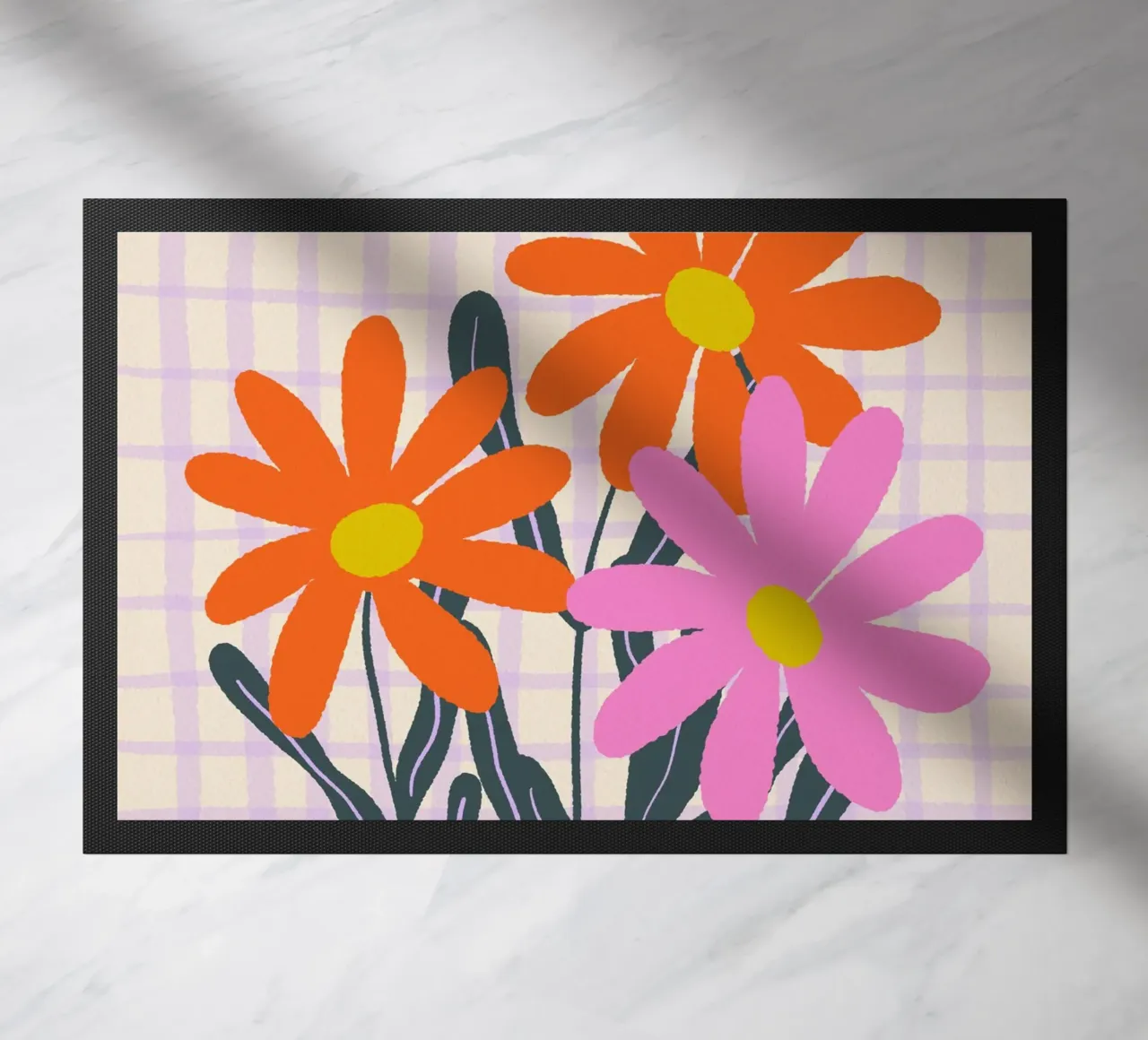 Abstract flowers on a grid pattern doormat by Wackapacka