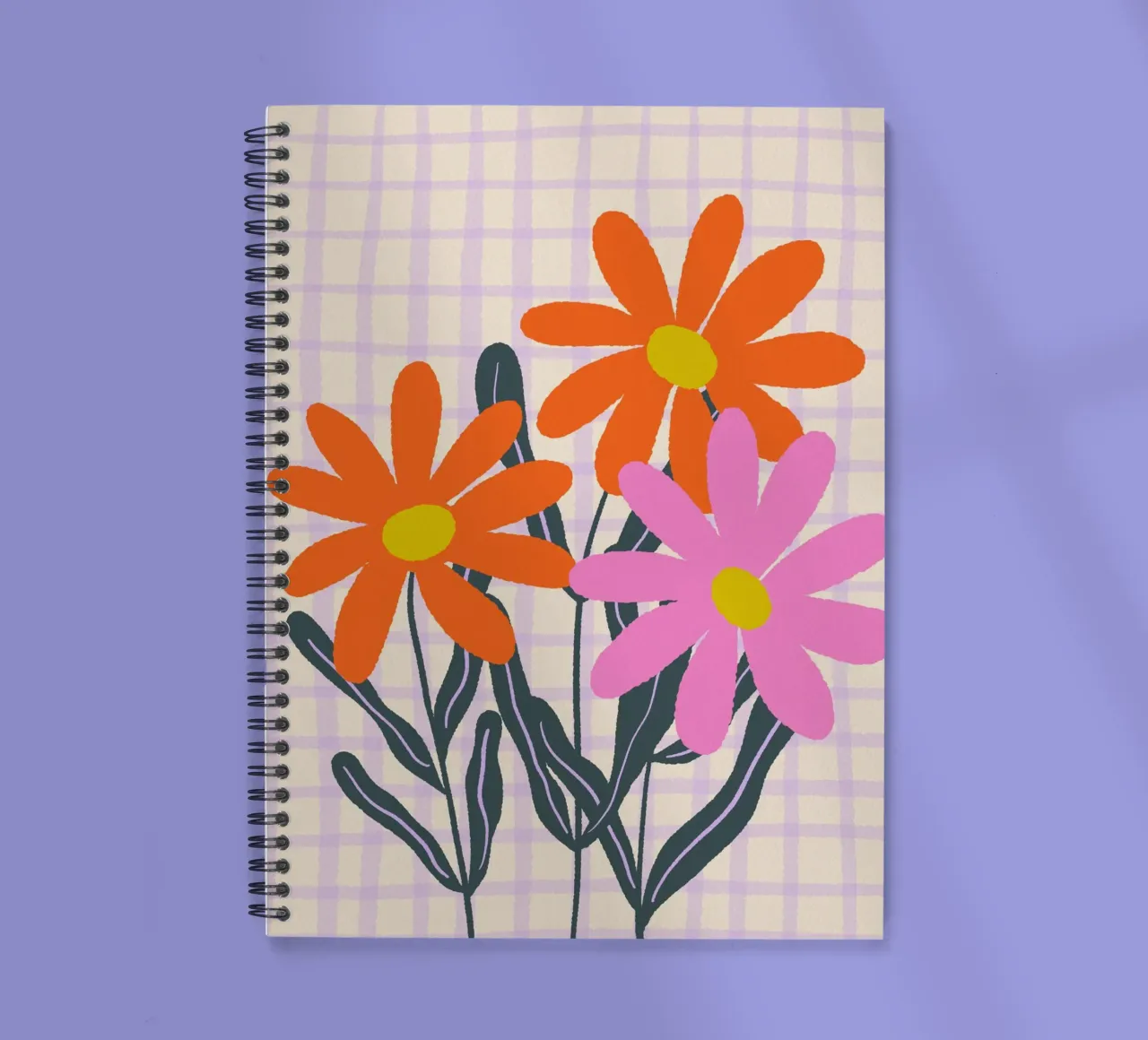 Abstract flowers on a grid pattern spiral notebook by Wackapacka