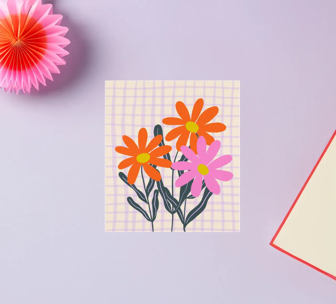 Abstract flowers on a grid pattern sticker by Wackapacka