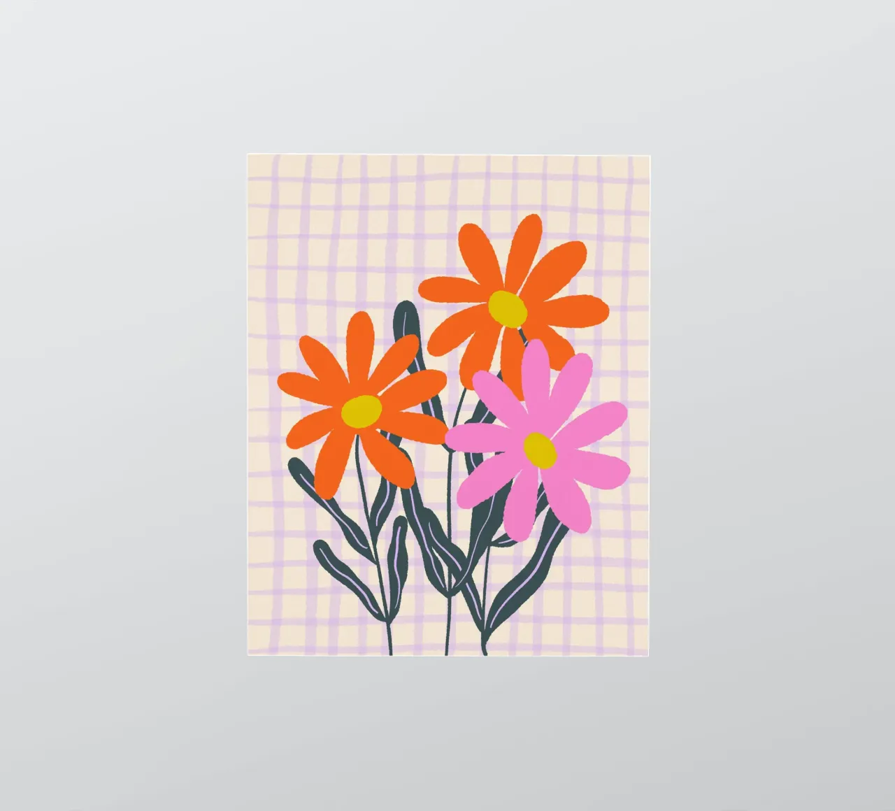 Abstract flowers on a grid pattern sticker by Wackapacka