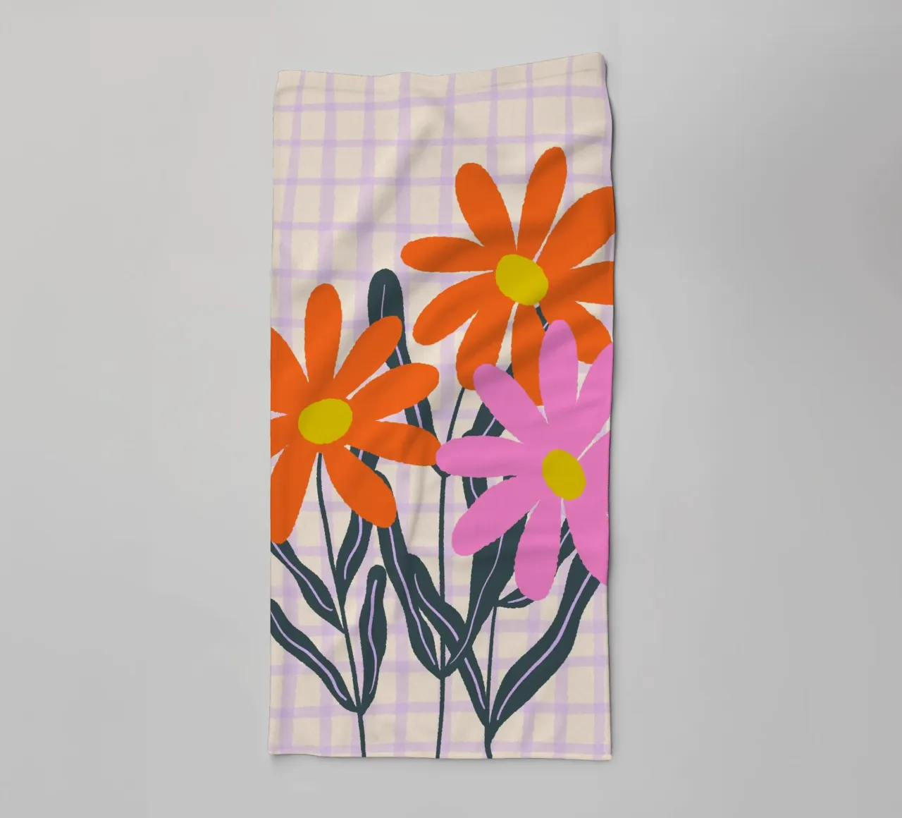 Abstract flowers on a grid pattern towel by Wackapacka
