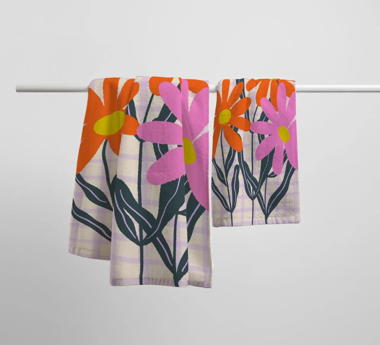 Abstract flowers on a grid pattern towel by Wackapacka