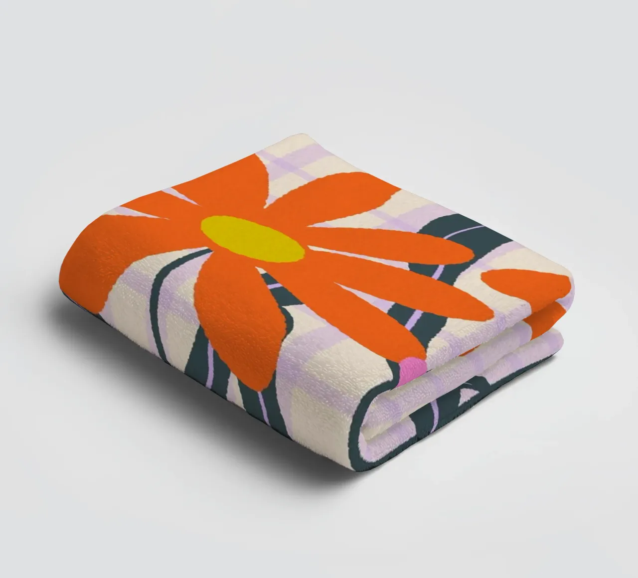 Abstract flowers on a grid pattern towel by Wackapacka