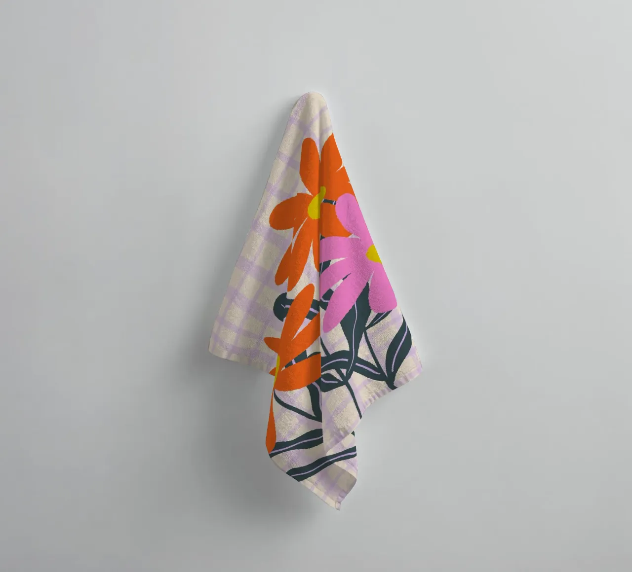 Abstract flowers on a grid pattern towel by Wackapacka