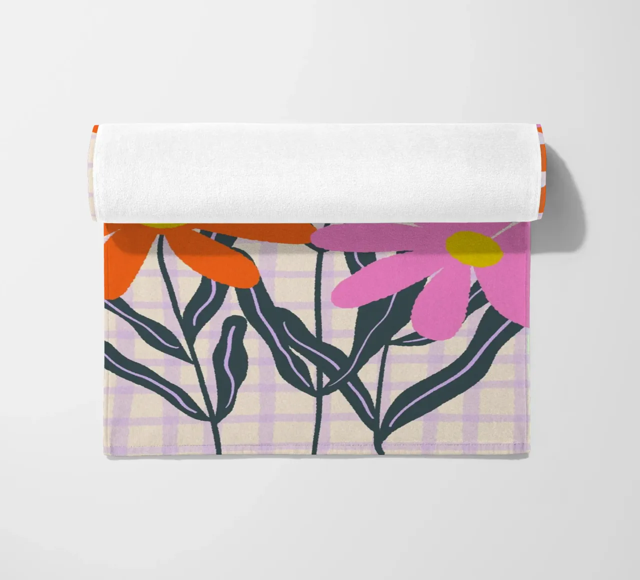 Abstract flowers on a grid pattern beach towel by Wackapacka