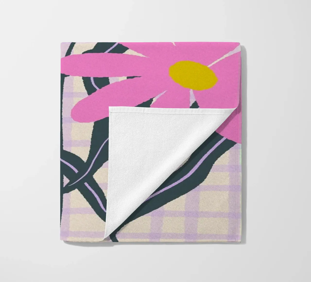 Abstract flowers on a grid pattern beach towel by Wackapacka