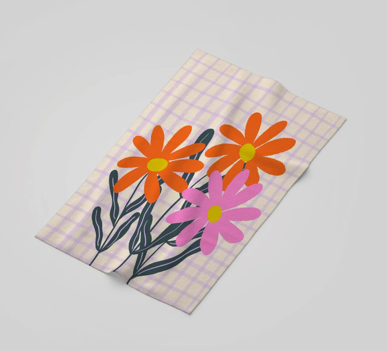 Abstract flowers on a grid pattern beach towel by Wackapacka