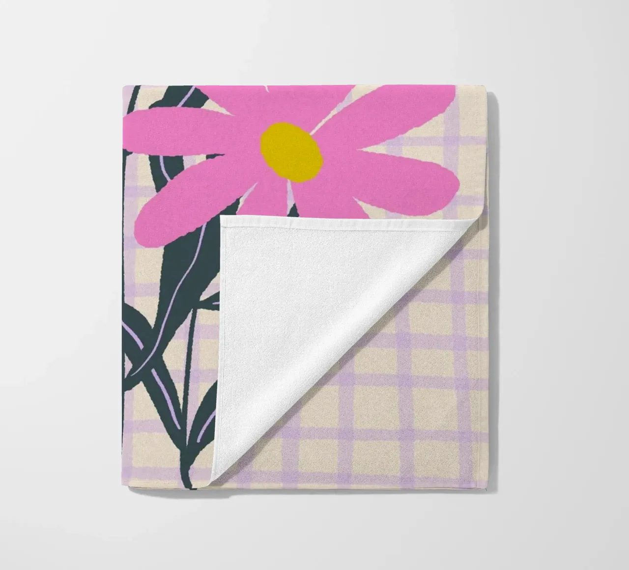 Abstract flowers on a grid pattern beach towel by Wackapacka