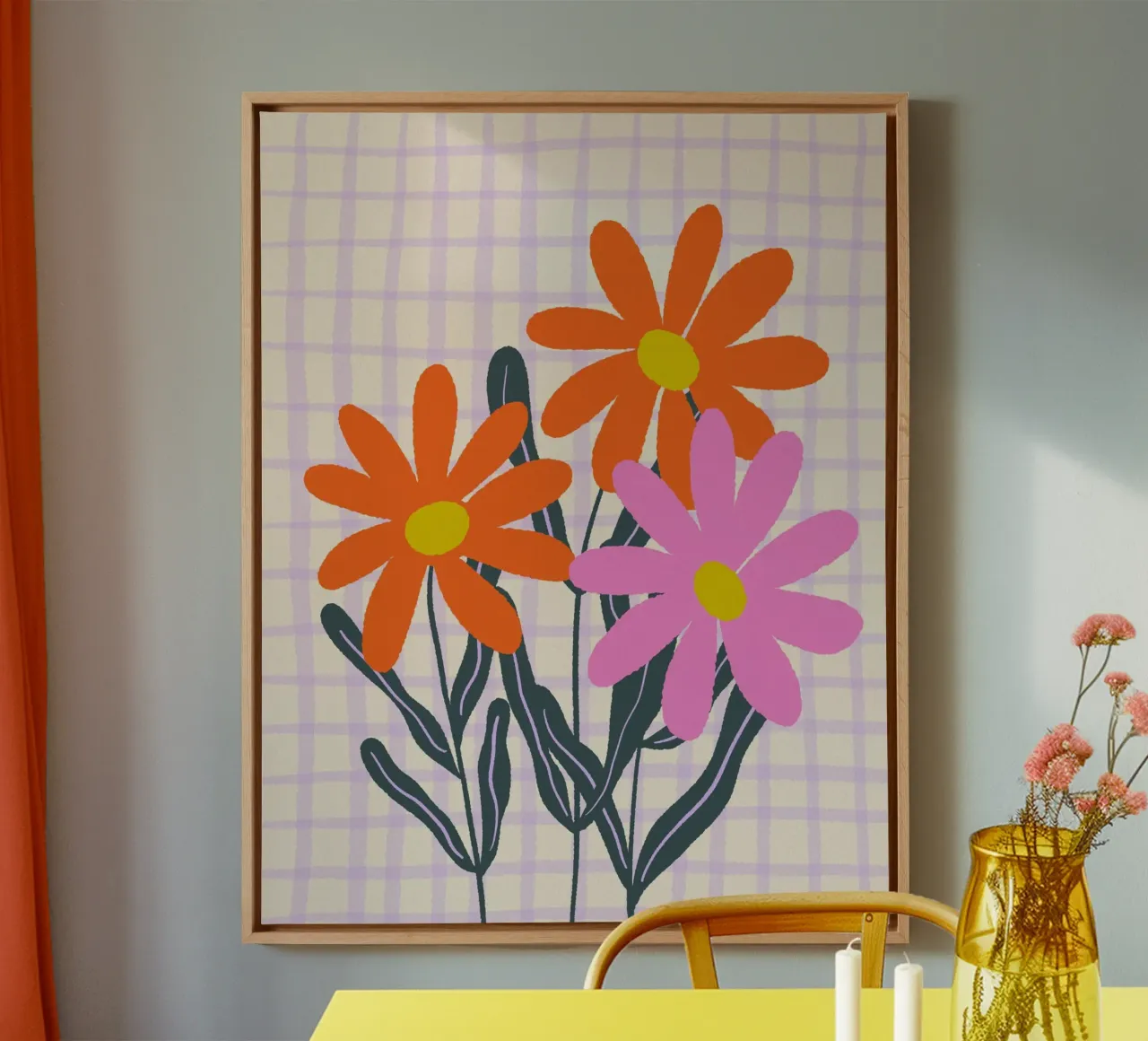 Abstract flowers on a grid pattern canvas by Wackapacka