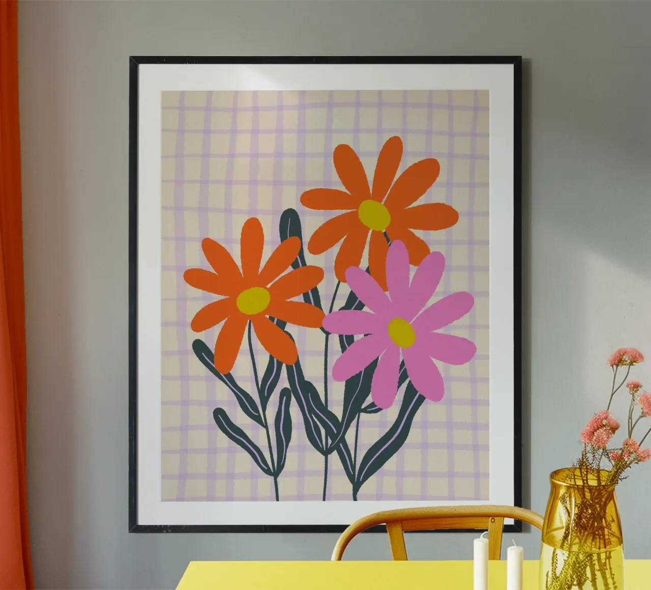 Abstract flowers on a grid pattern hahnemühle by Wackapacka